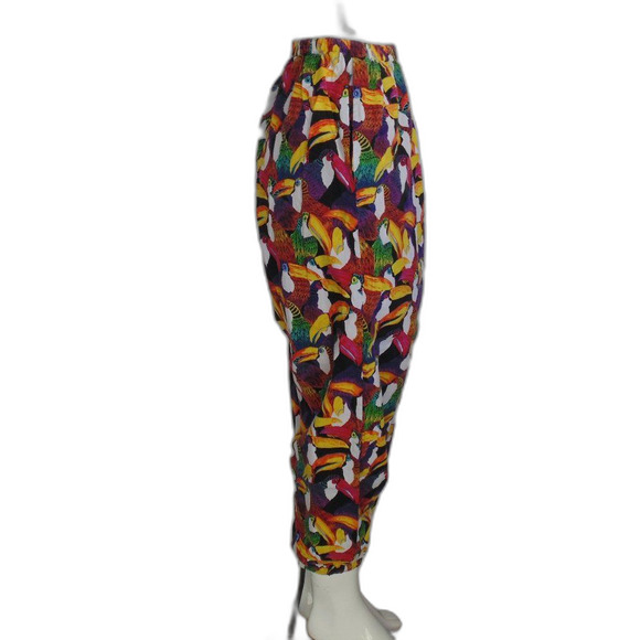 80s Gym Pants, M/L, Toucans/Bird print, Elastic waist & Cuffs, Colorful - Picture 7 of 11
